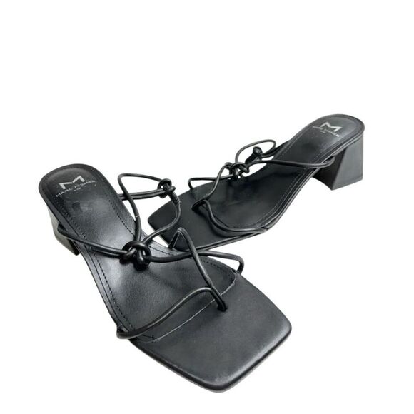 Marc Fisher Sandals Size 6.5 Black Leather Square Toe Block Heel - Picture 2 of 9
